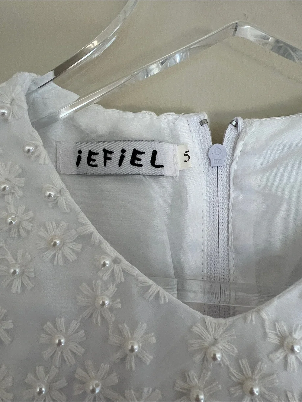 White Ruffled with Pearls Flower Girl Dress 5T